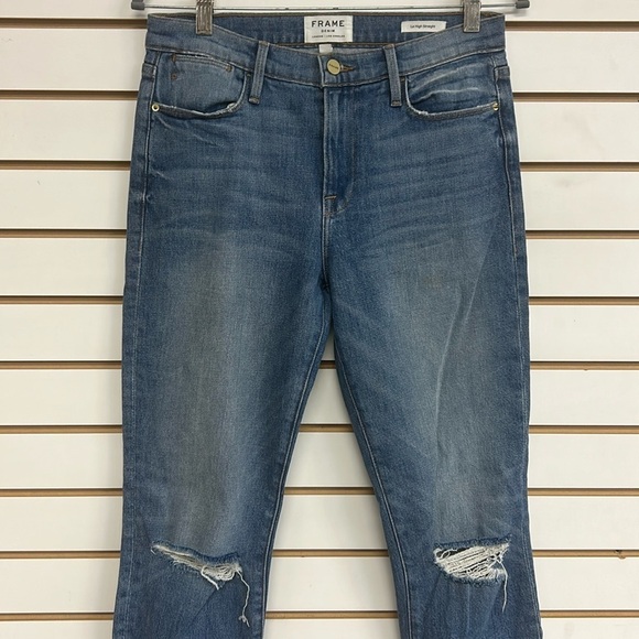 FRAME Le High Straight Jeans Distressed Raw Hem Arrington Wash, Size 28‎ - Picture 2 of 14